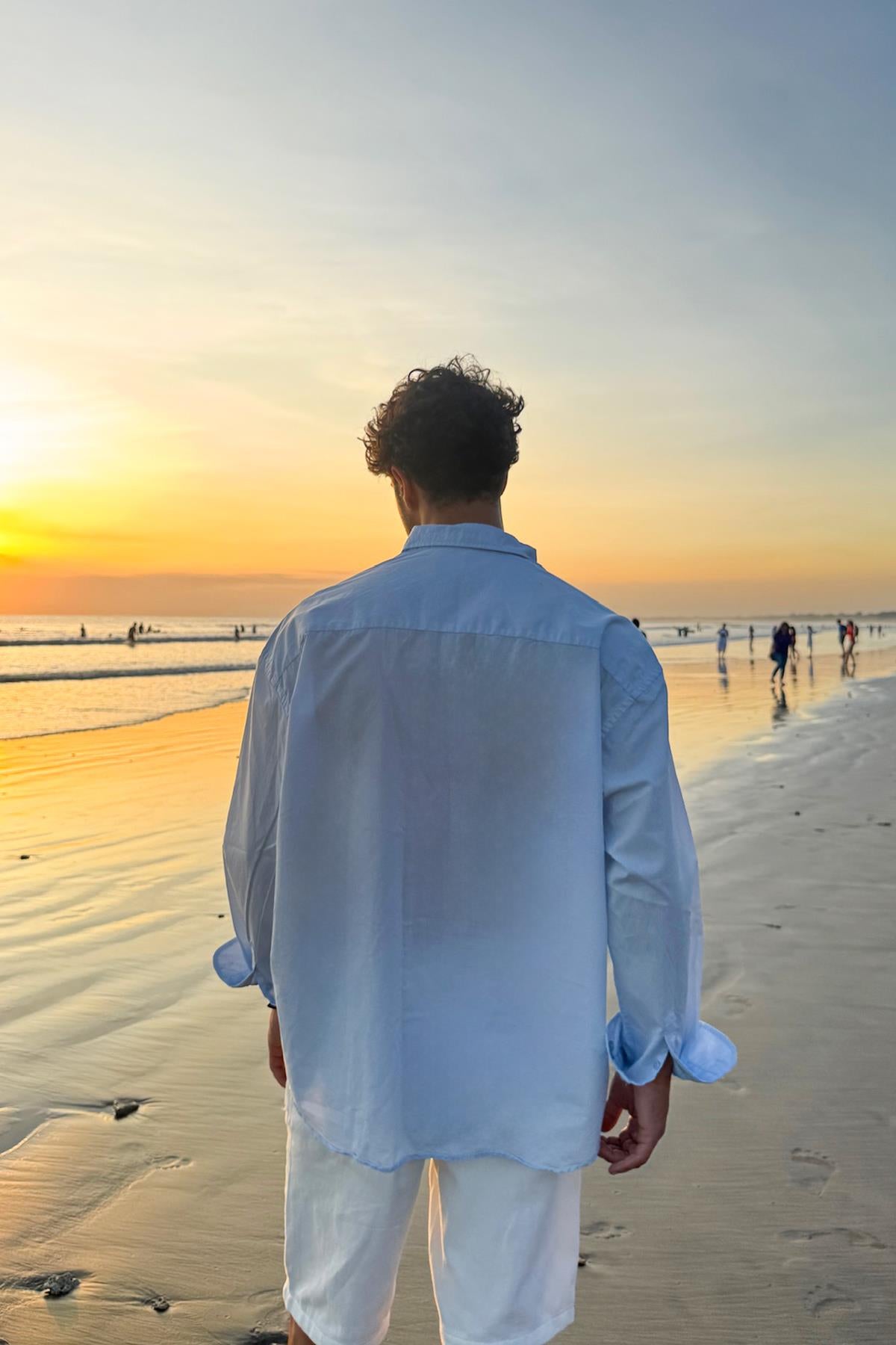 Front Pocket Oversize Poplin Shirt Blue