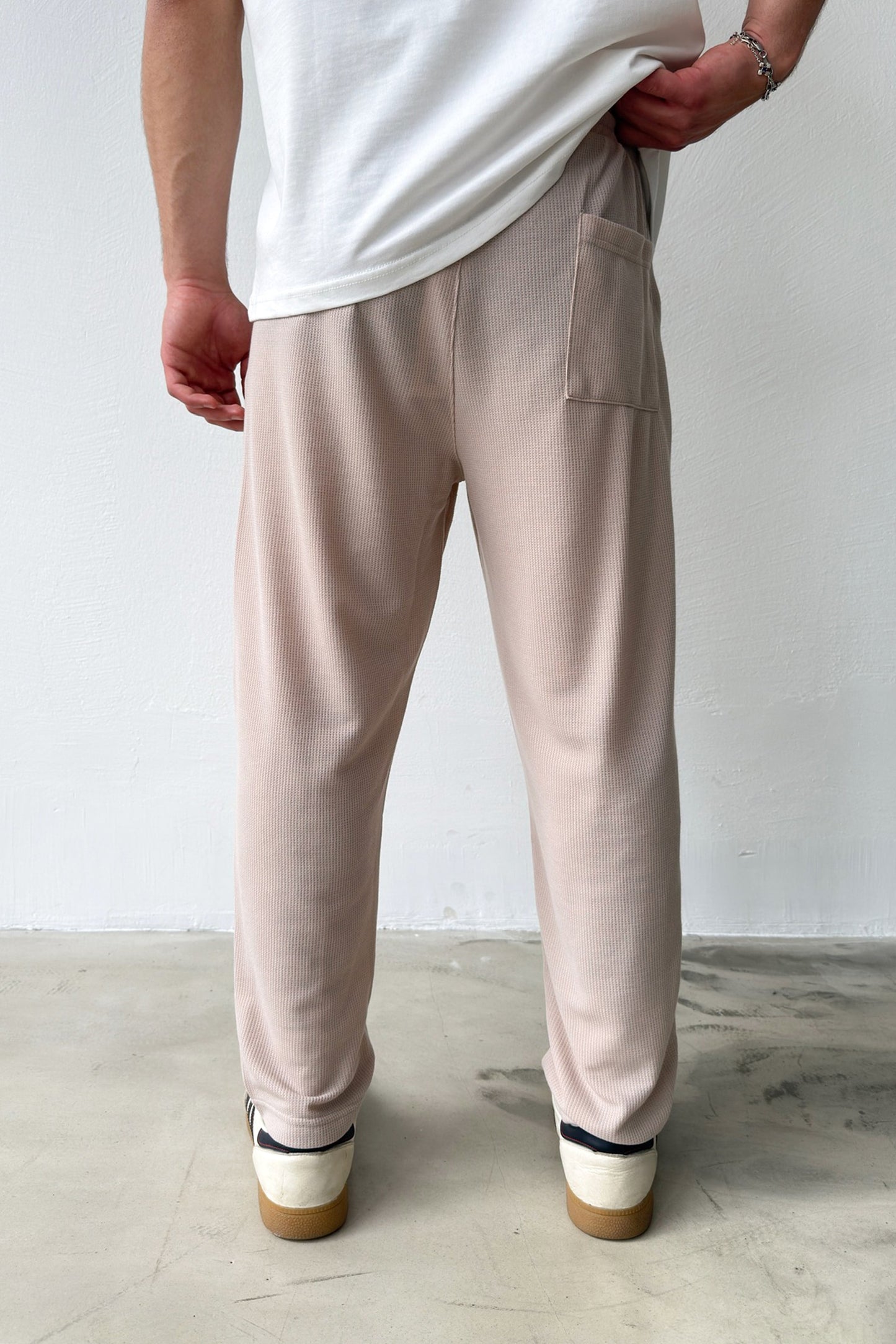 Pants with Front Seam Detail and Elastic Waistband