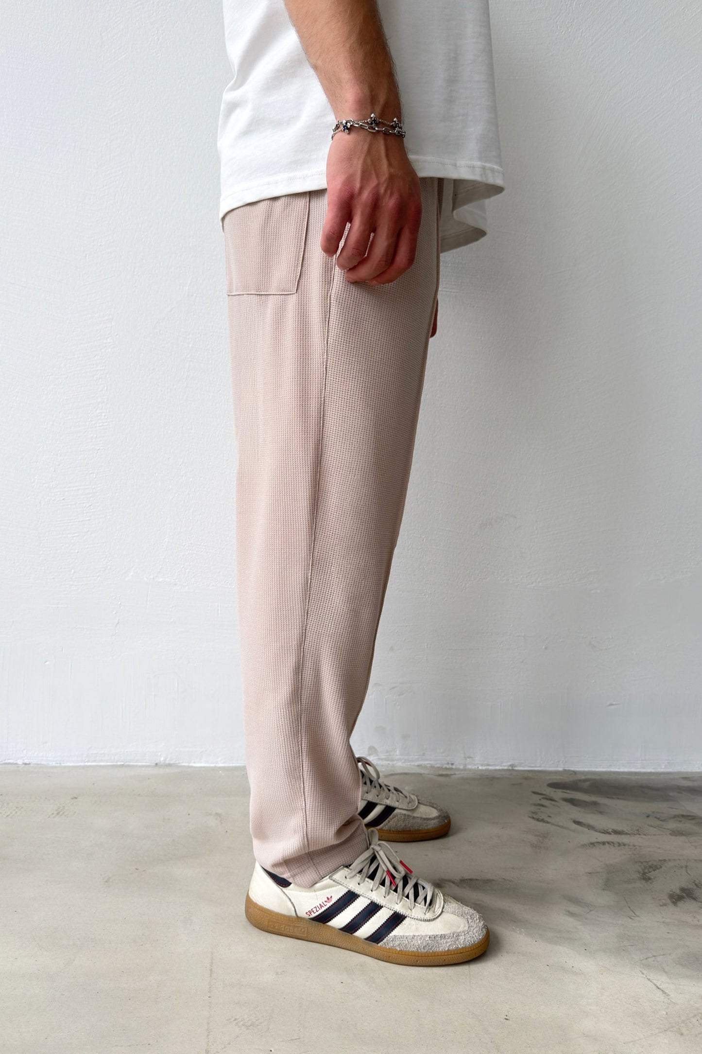 Pants with Front Seam Detail and Elastic Waistband