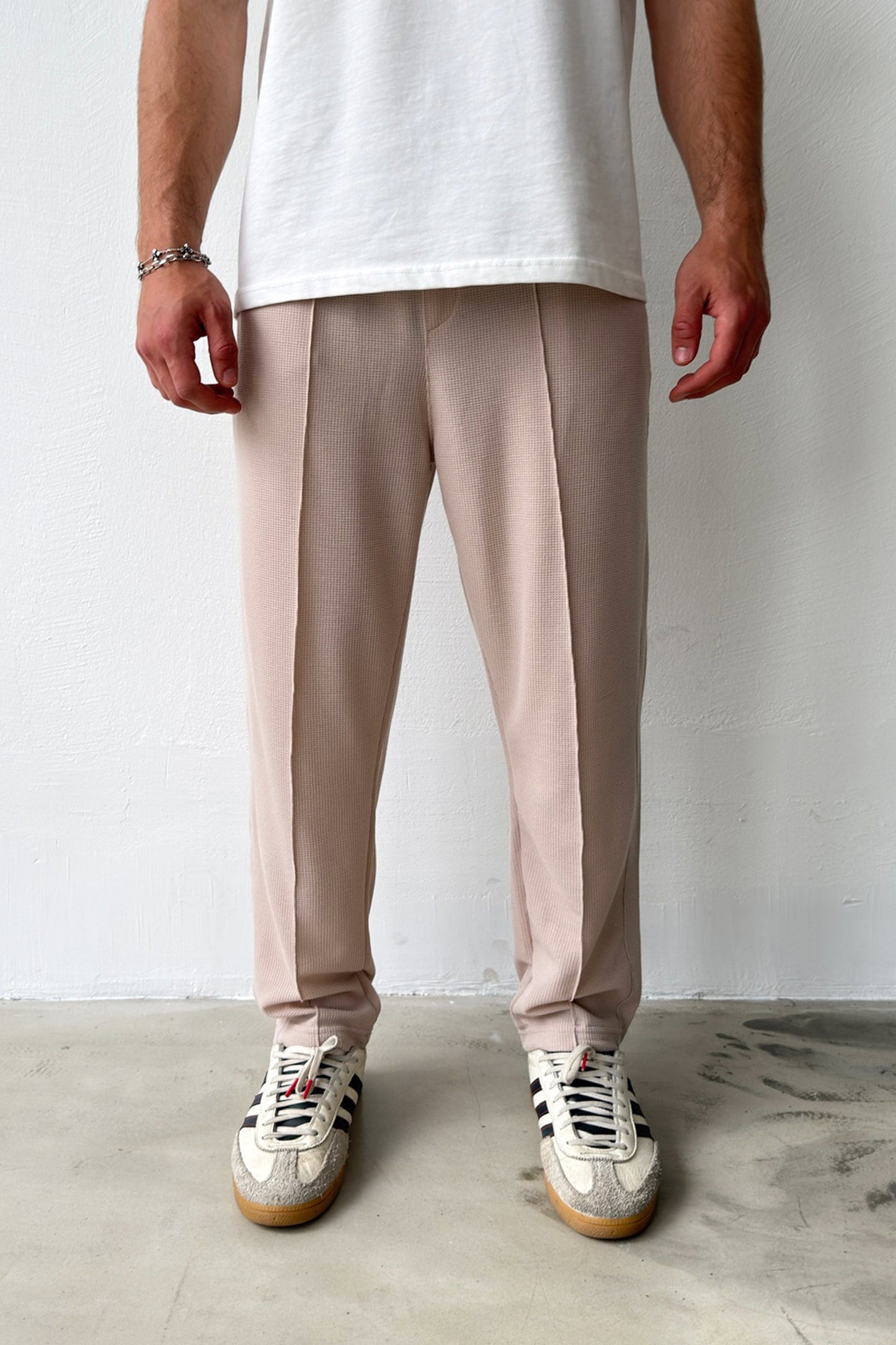 Pants with Front Seam Detail and Elastic Waistband