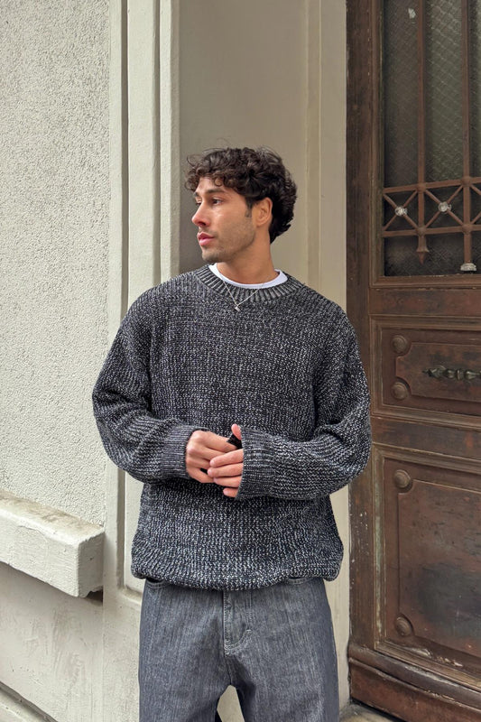 Knitted Pattern Sweater Black