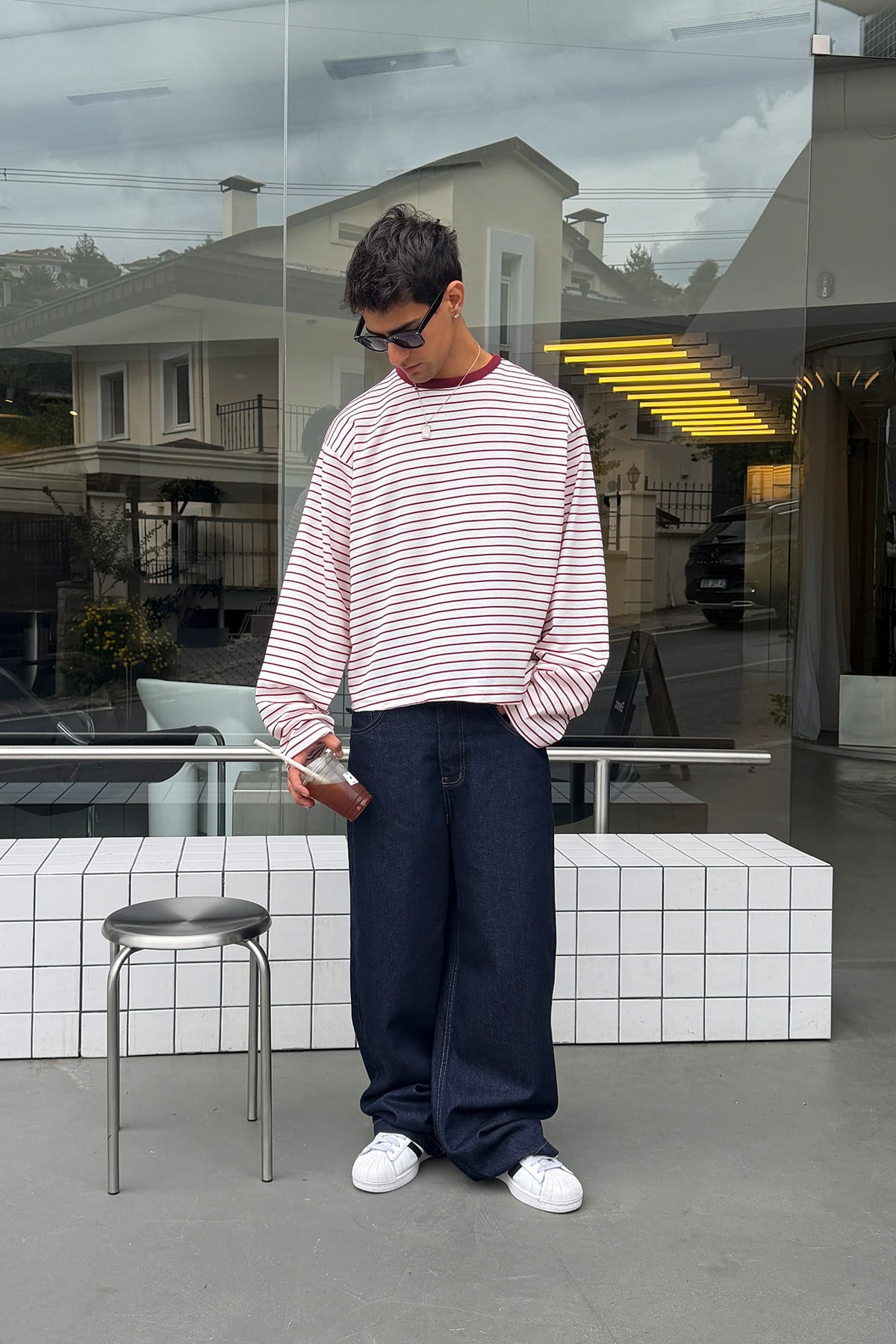 Pier Red Boxy Fit Stripe Tee