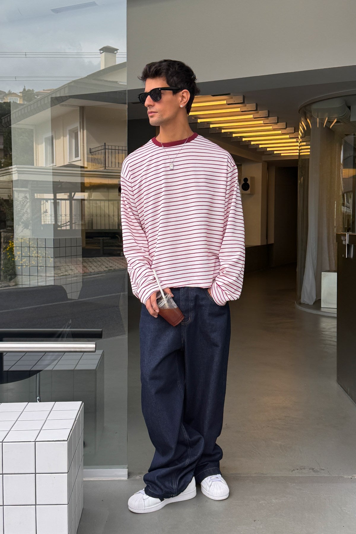 Pier Red Boxy Fit Stripe Tee