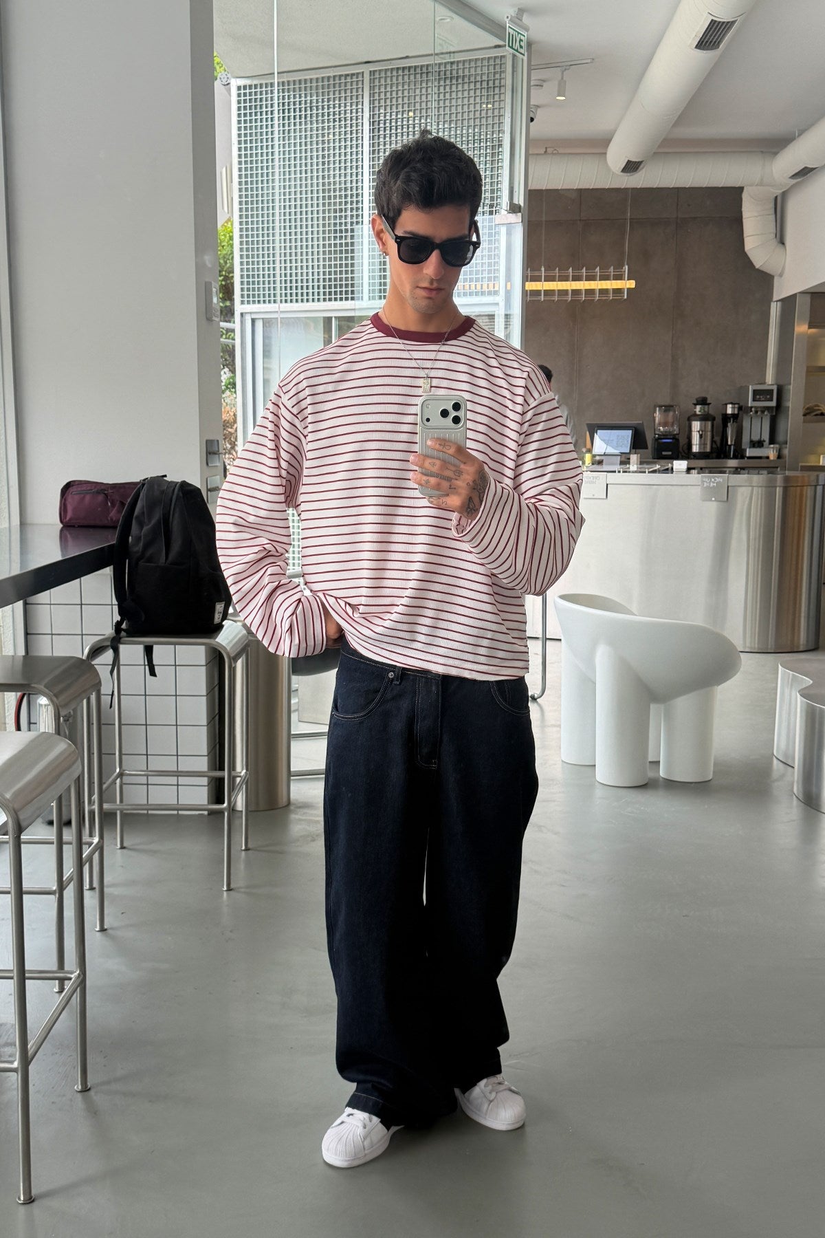 Pier Red Boxy Fit Stripe Tee
