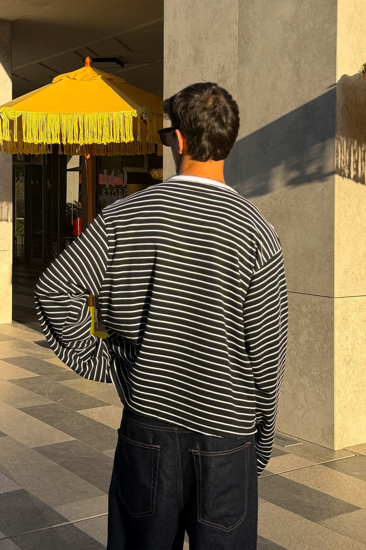 Pier Black Boxy Fit Stripe Tee