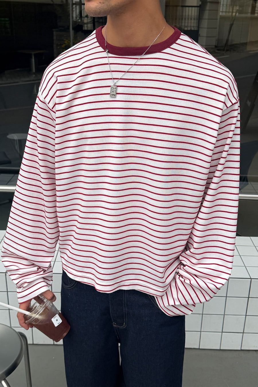 Pier Red Boxy Fit Stripe Tee