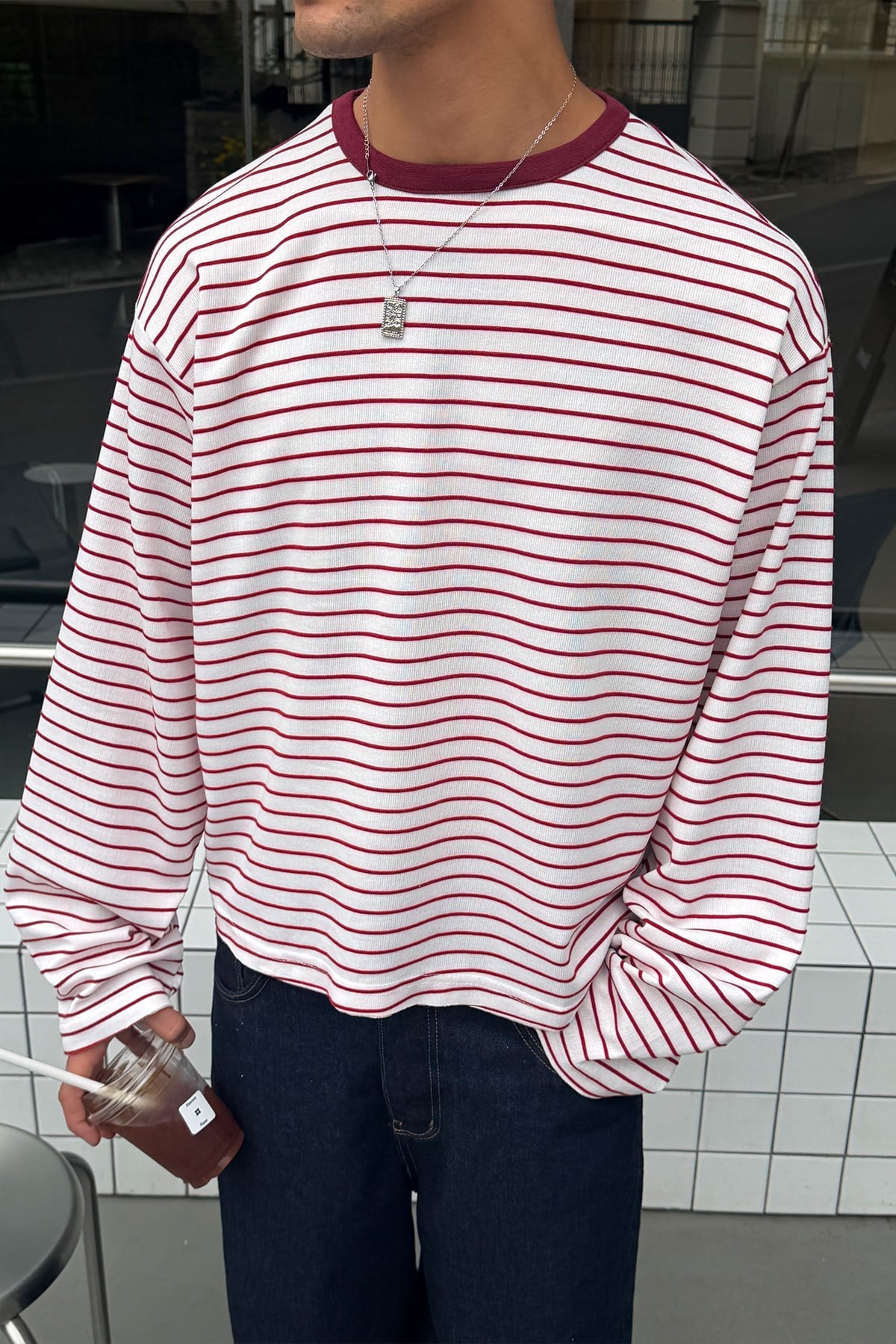 Pier Red Boxy Fit Stripe Tee