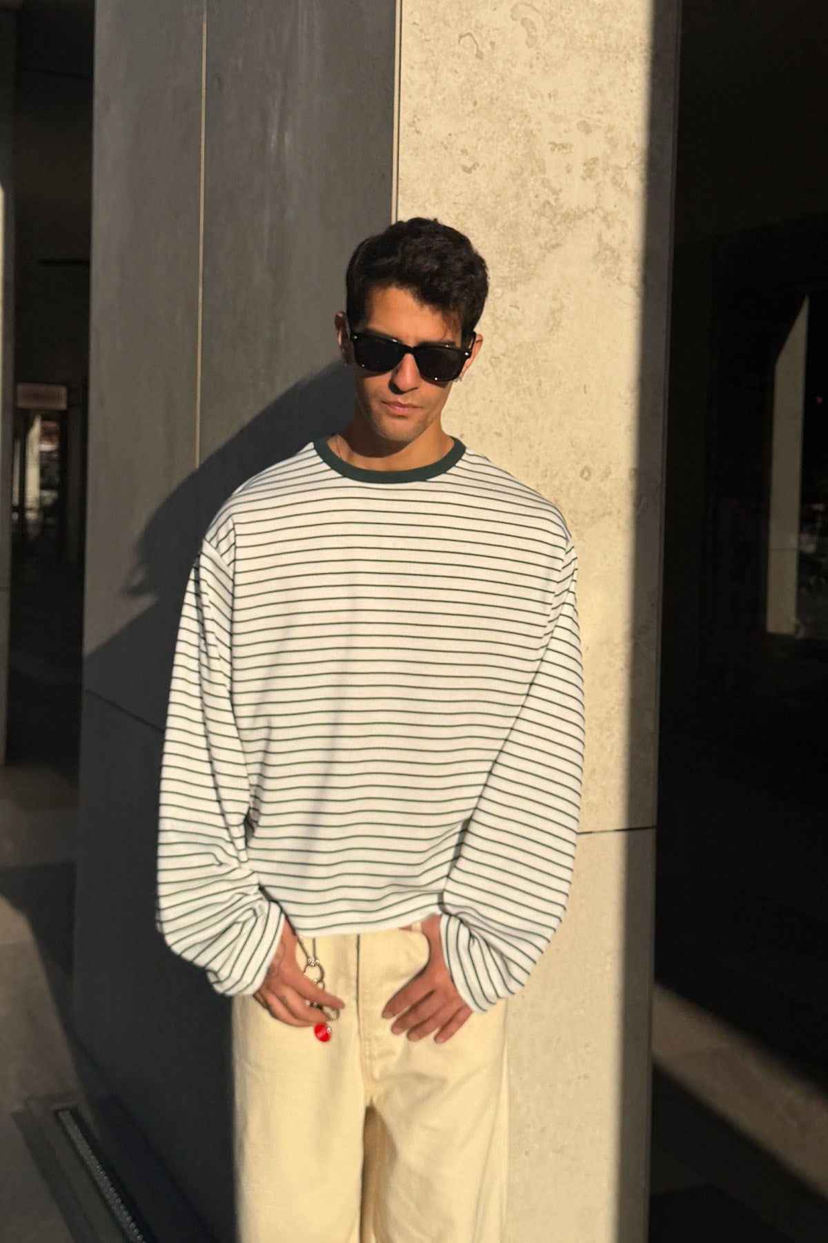 Pier Green Boxy Fit Stripe Tee