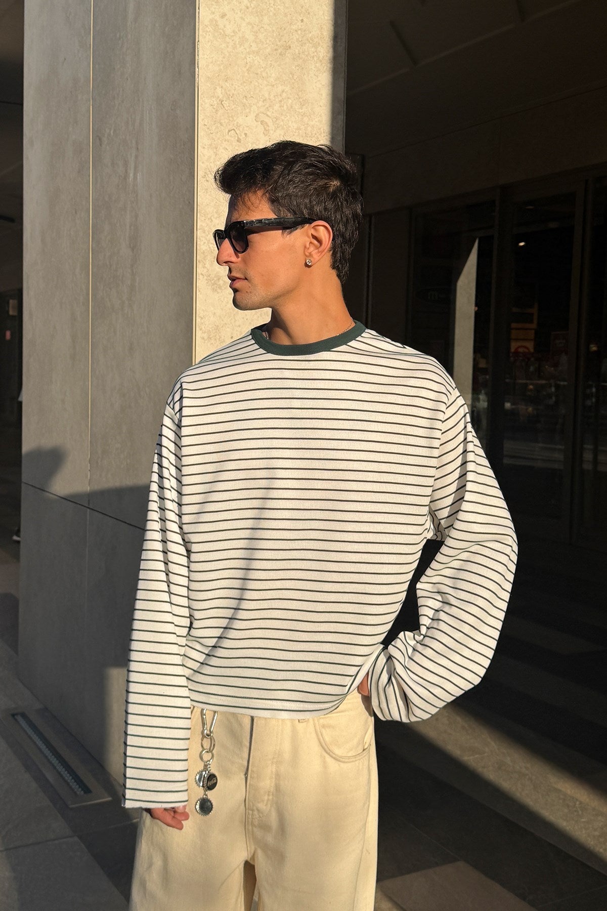 Pier Green Boxy Fit Stripe Tee