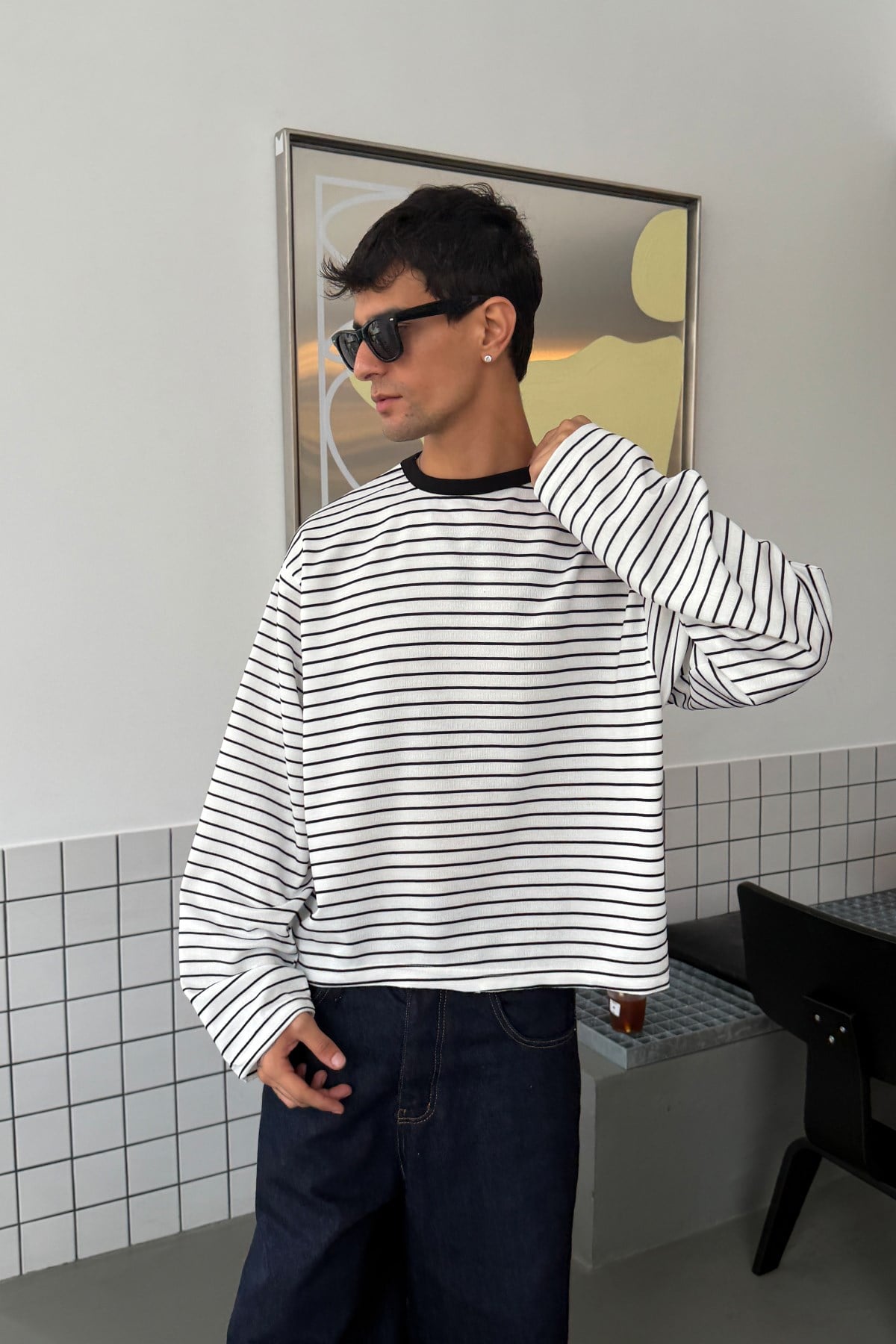 Pier White Boxy Fit Stripe Tee