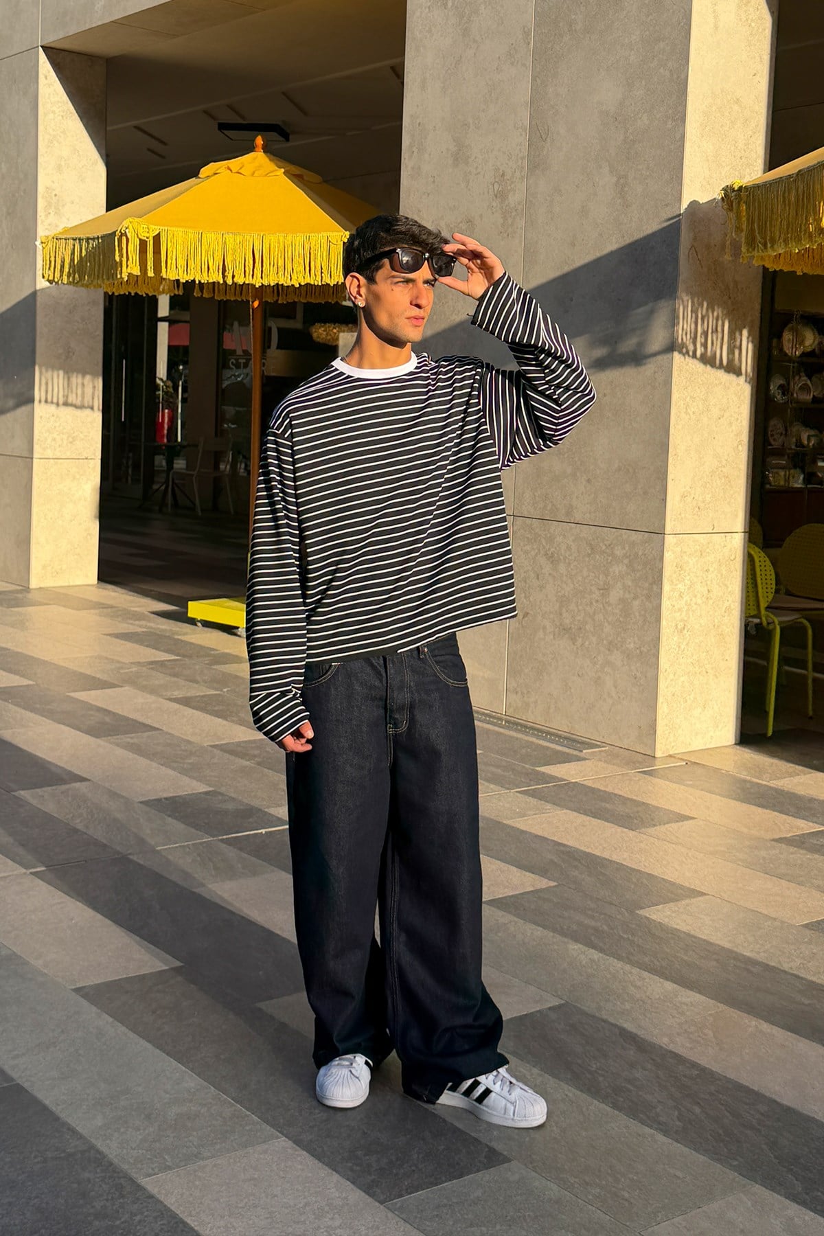 Pier Black Boxy Fit Stripe Tee