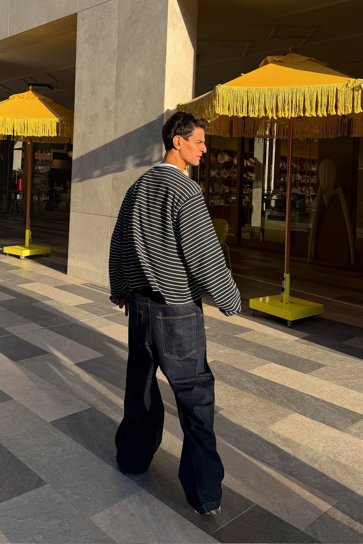 Pier Black Boxy Fit Stripe Tee