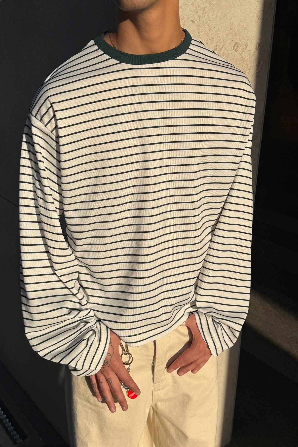Pier Green Boxy Fit Stripe Tee