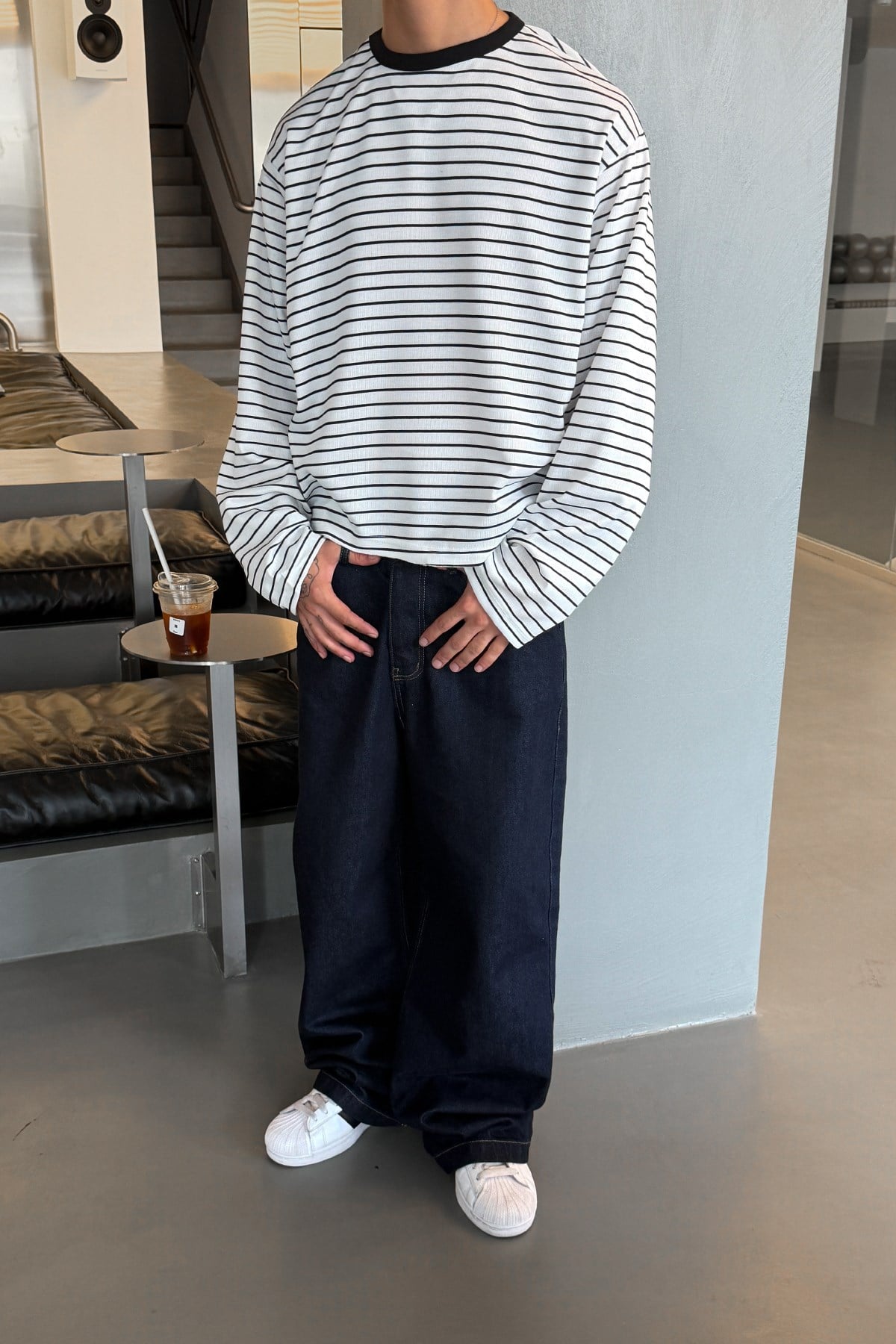 Pier White Boxy Fit Stripe Tee