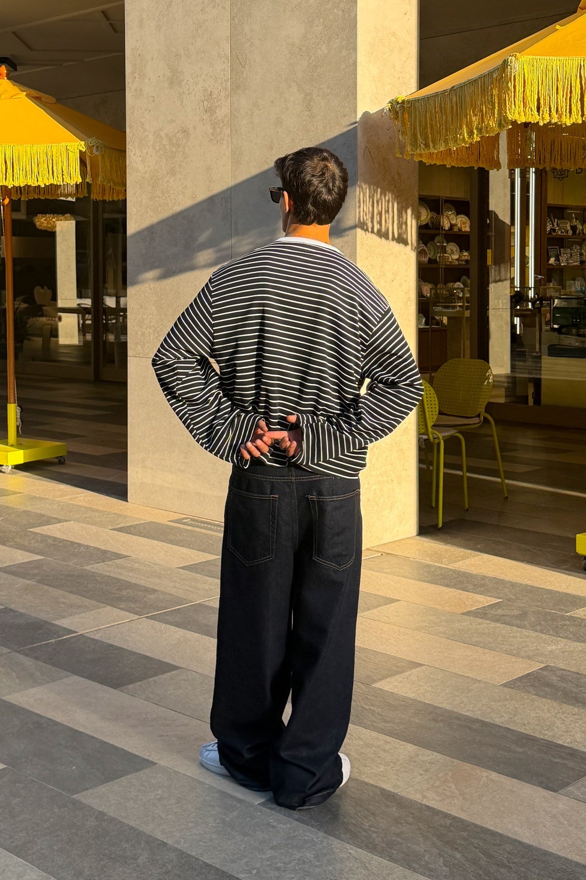 Pier Black Boxy Fit Stripe Tee