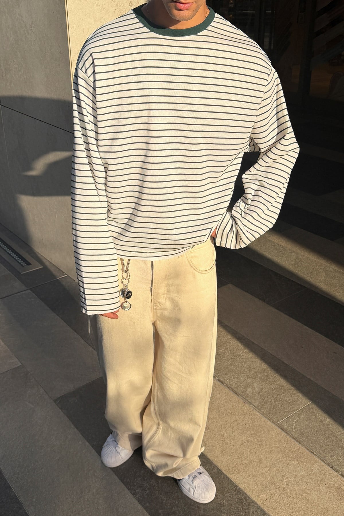 Pier Green Boxy Fit Stripe Tee