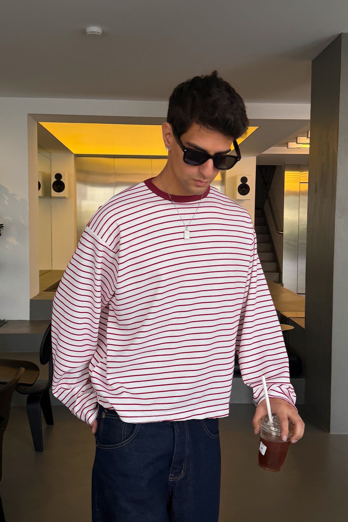Pier Red Boxy Fit Stripe Tee