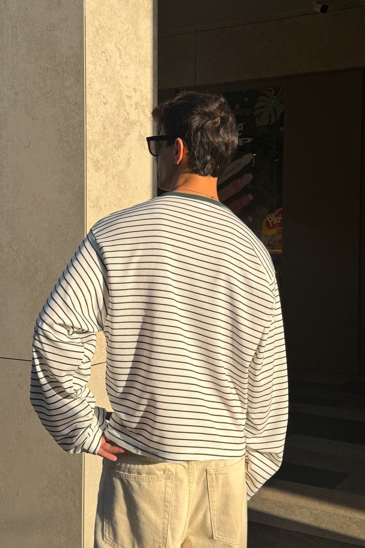 Pier Green Boxy Fit Stripe Tee