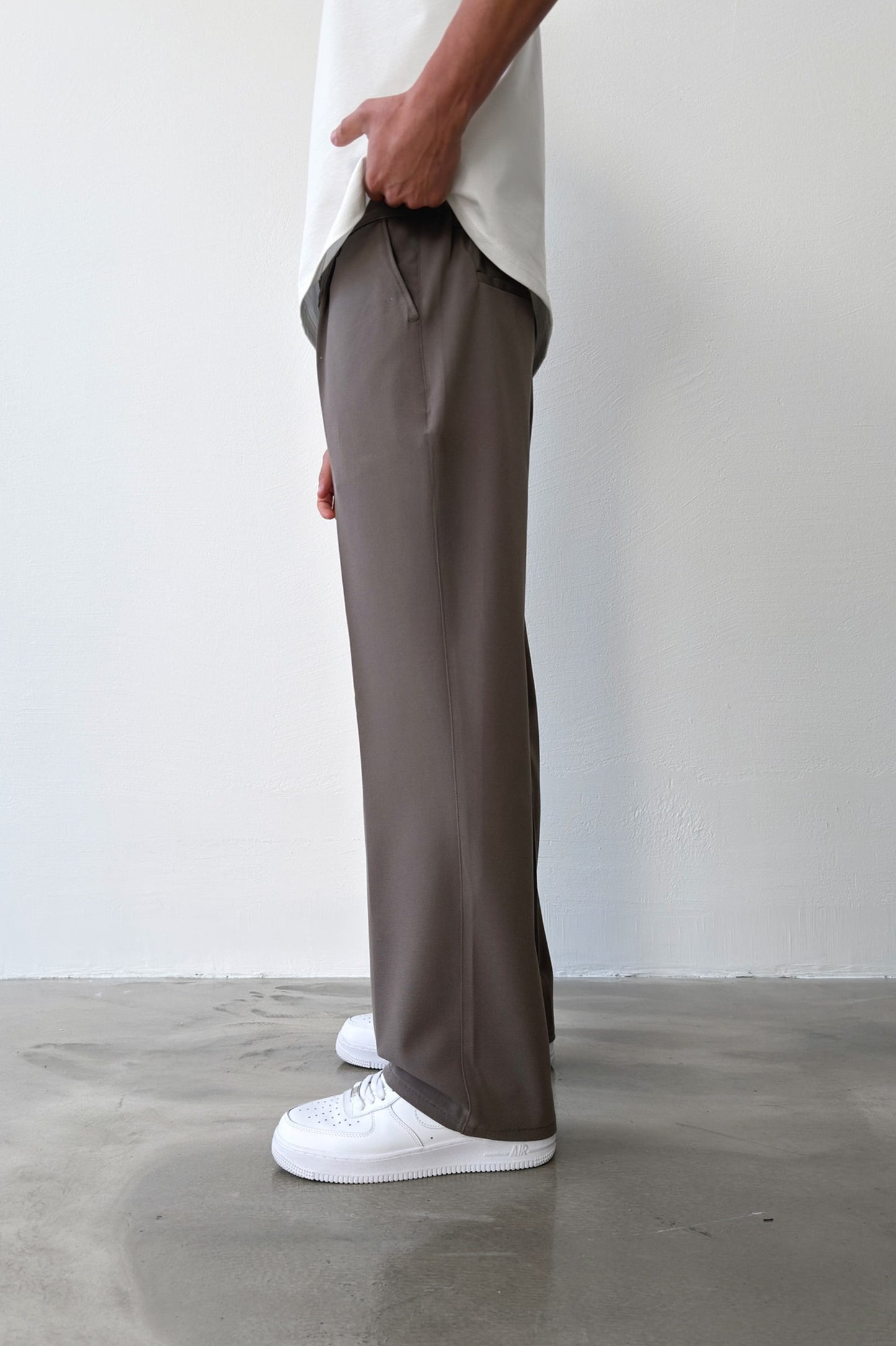 Pleated Baggy Fit Fabric Dark Gray Trousers