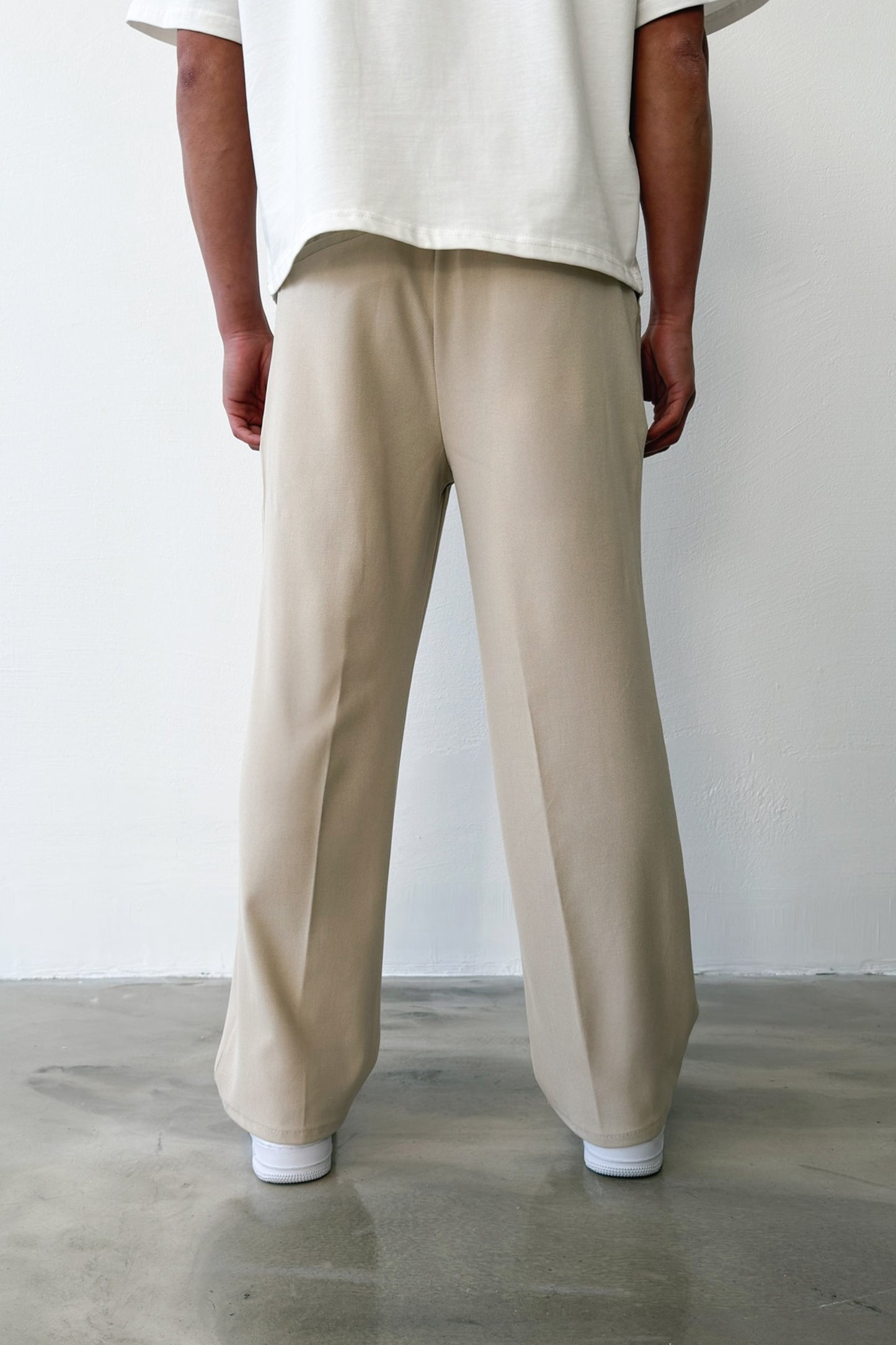 Pleated Baggy Fit Fabric Beige Trousers
