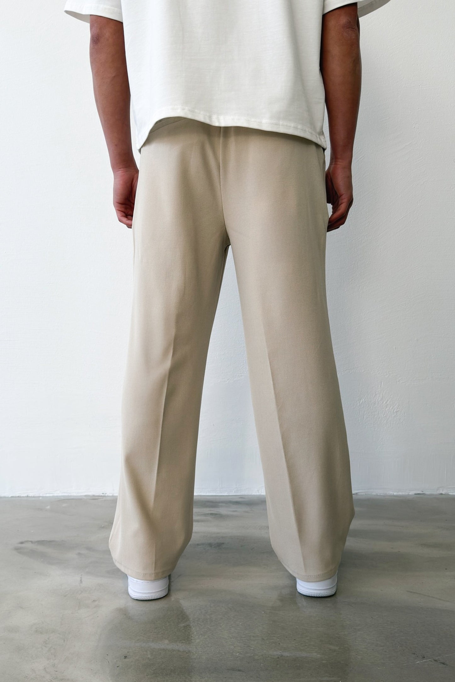 Pleated Baggy Fit Fabric Beige Trousers