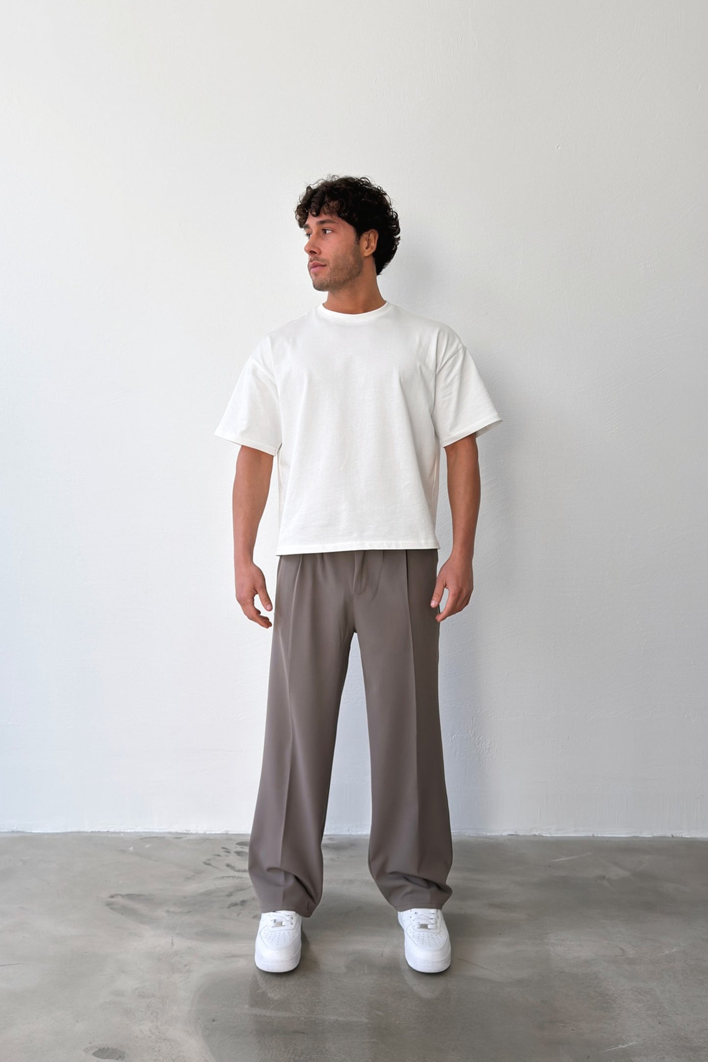 Pleated Baggy Fit Fabric Dark Gray Trousers