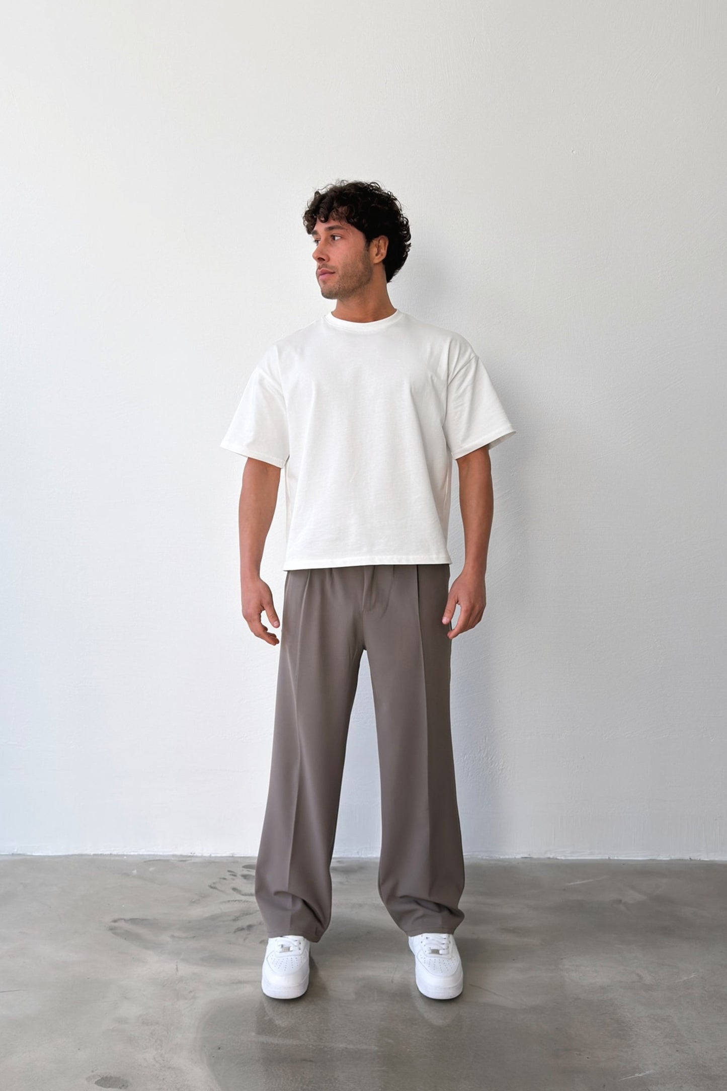 Pleated Baggy Fit Fabric Dark Gray Trousers