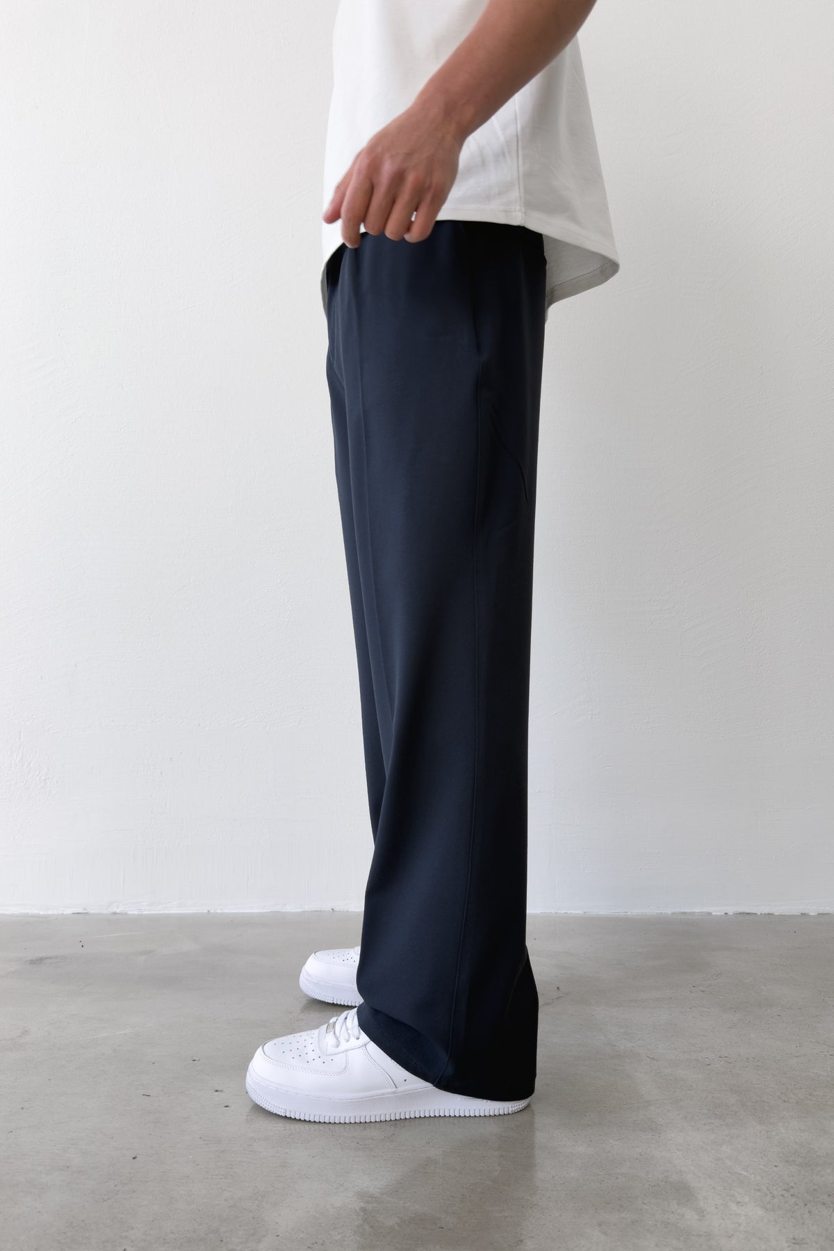 Pleated Baggy Fit Fabric Navy Blue Trousers