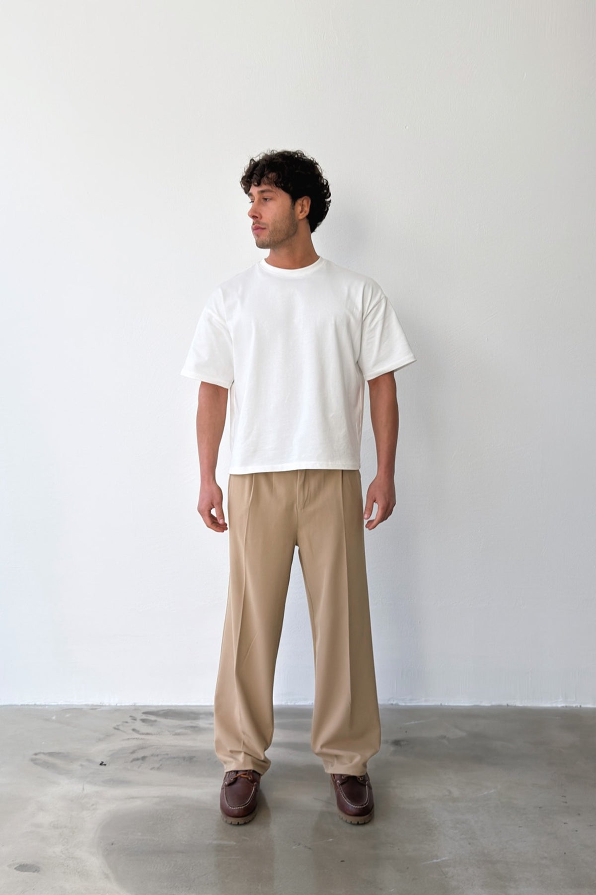 Pleated Baggy Fit Fabric Mink Trousers