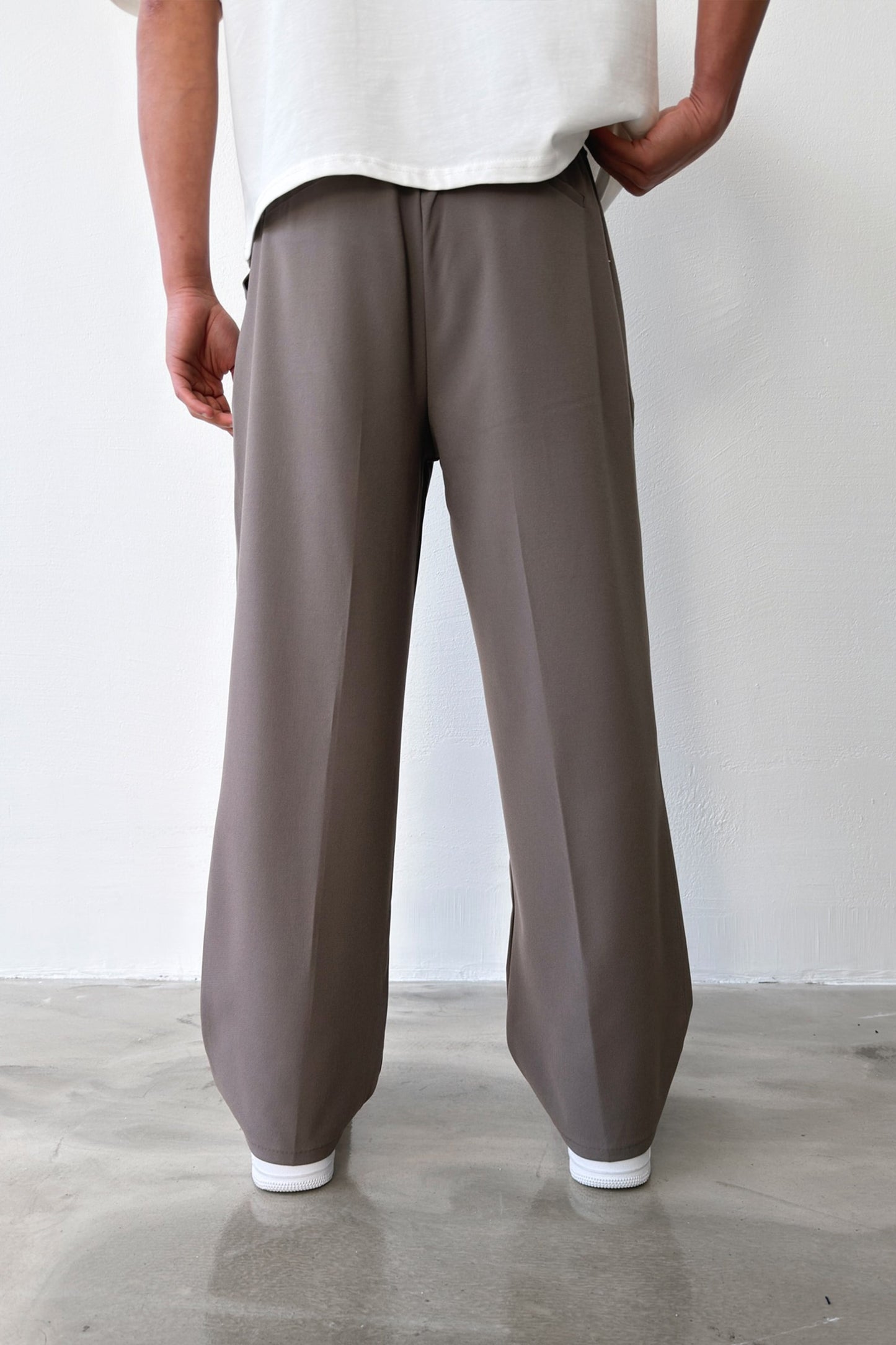Pleated Baggy Fit Fabric Dark Gray Trousers