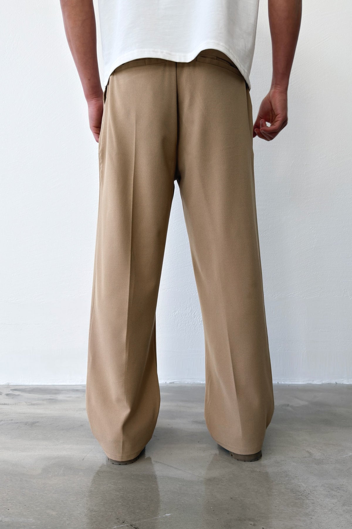 Pleated Baggy Fit Fabric Mink Trousers