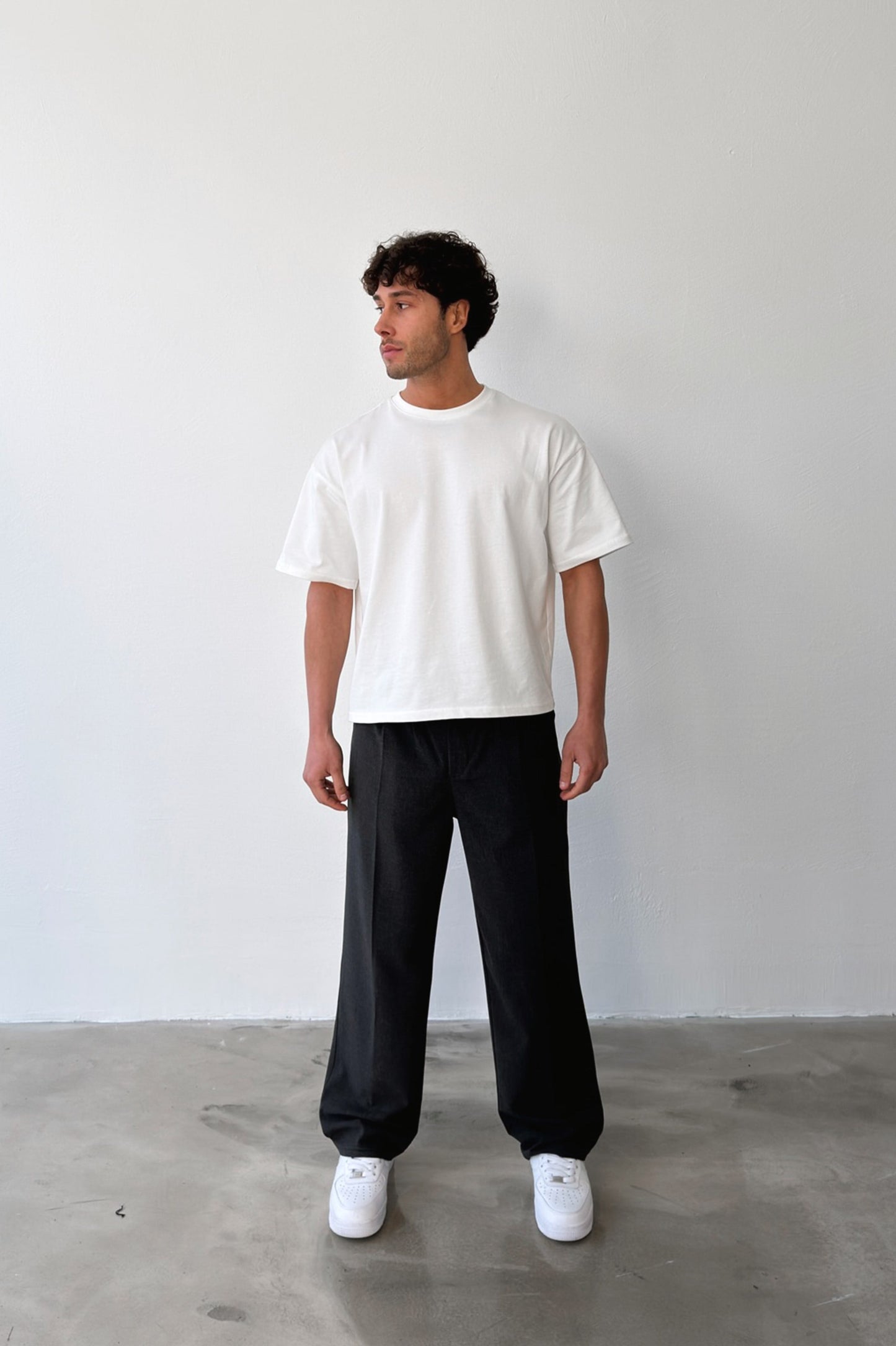 Pleated Baggy Fit Fabric Anthracite Trousers