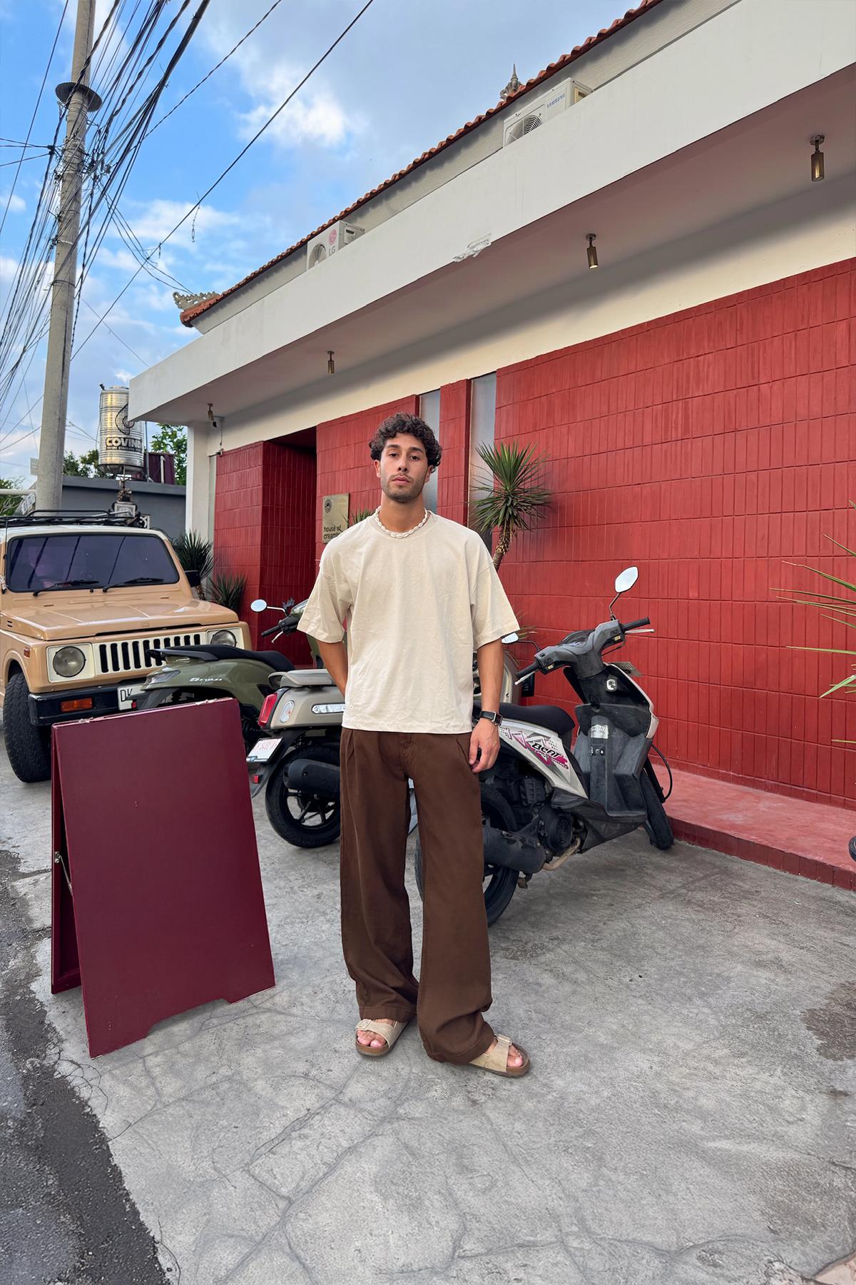Pleated Gabardine Trousers Brown