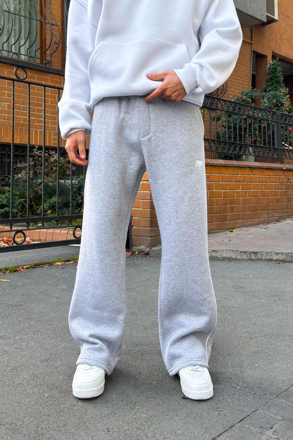 PM Embroidered and Trimmed Sweatpants Grey Melange