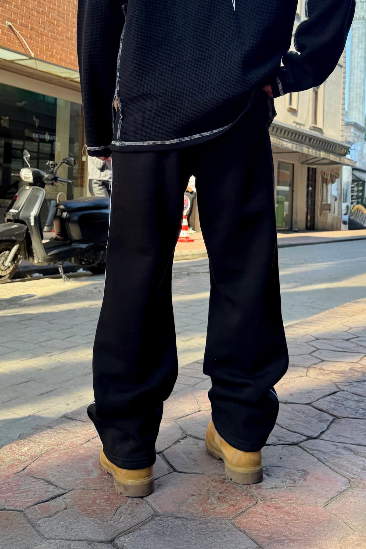 PM Embroidered and Trimmed Sweatpants, Black