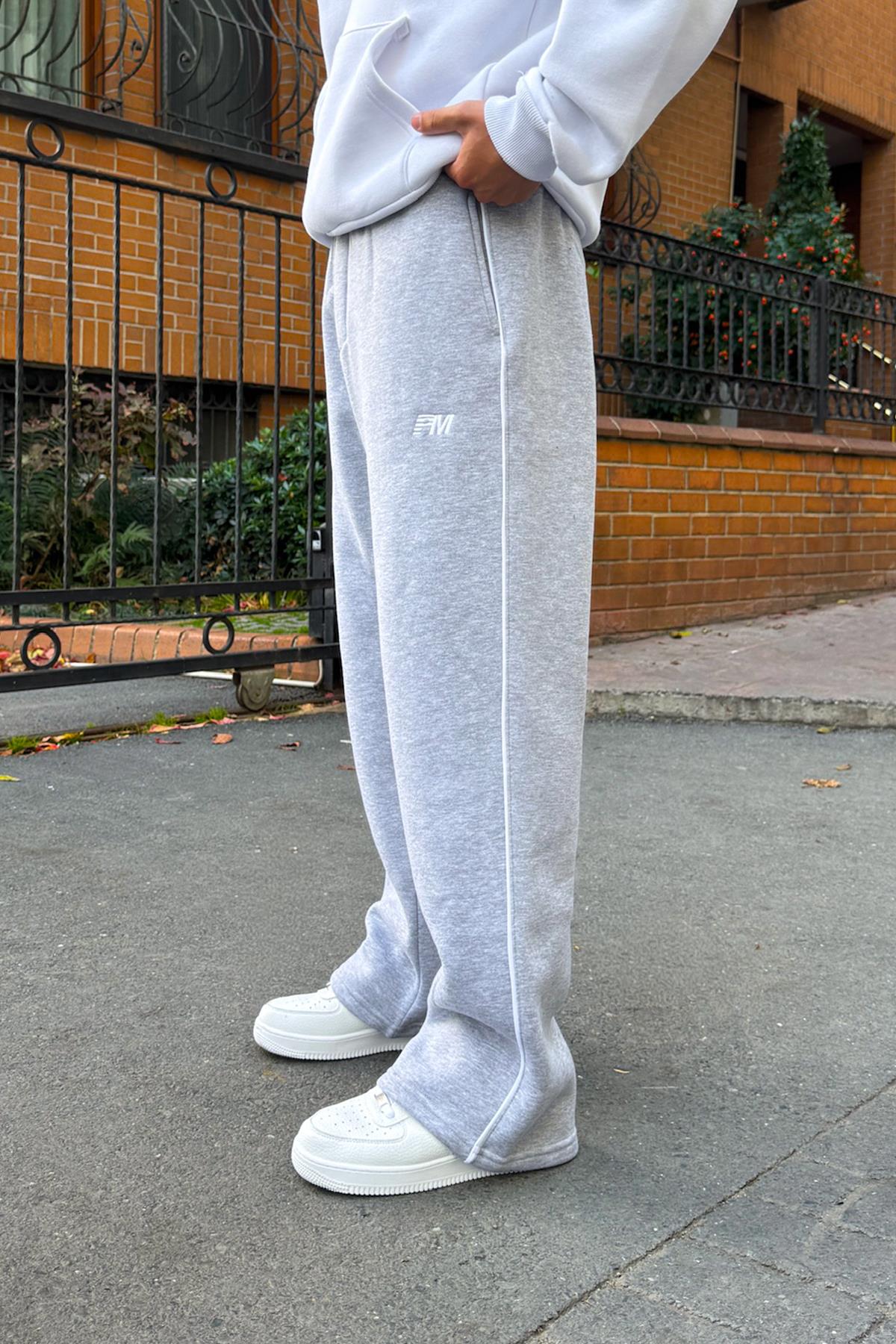 PM Embroidered and Trimmed Sweatpants Grey Melange