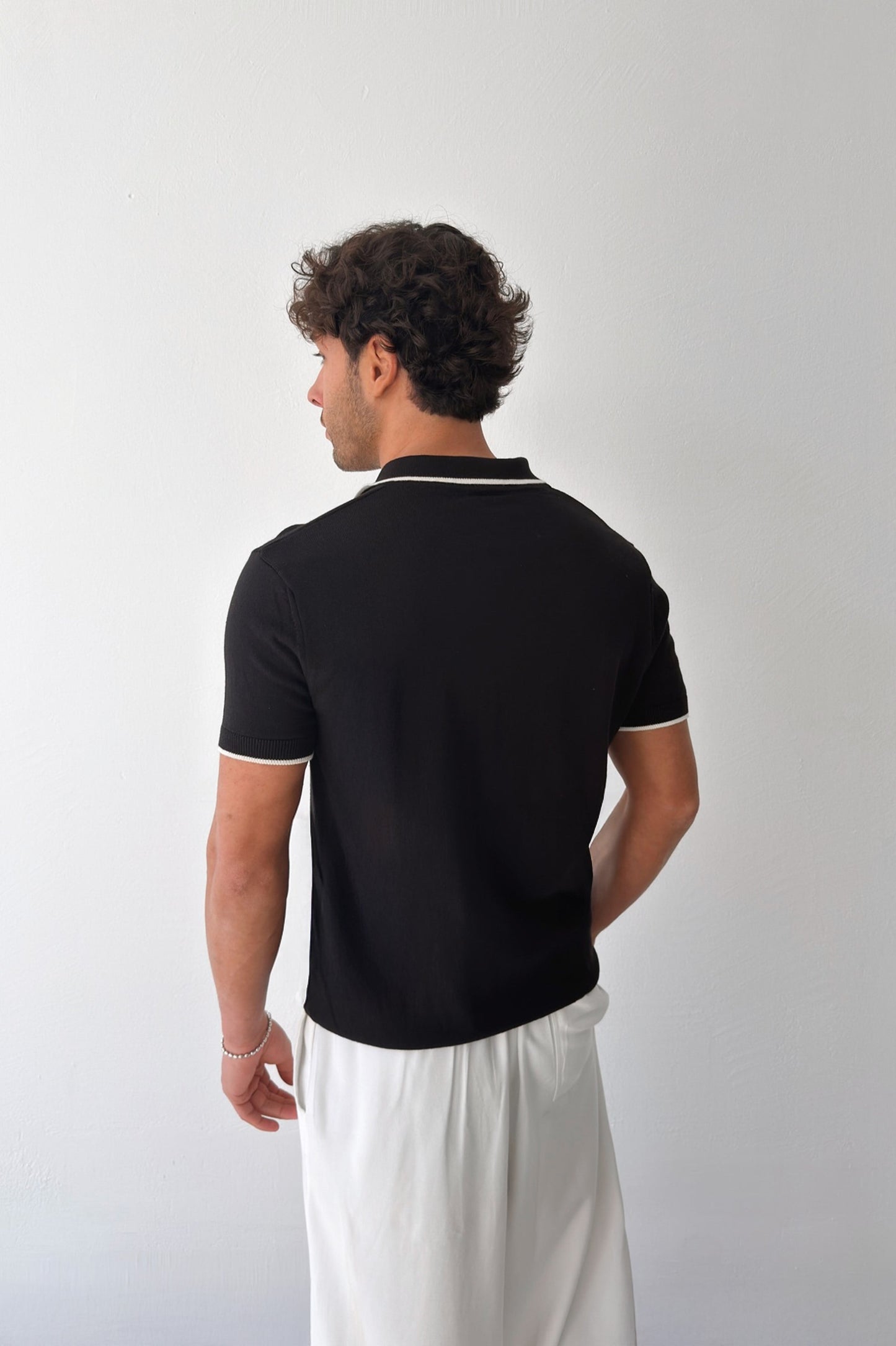 Polo Collar Knitted T-Shirt with Trim
