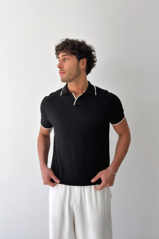 Polo Collar Knitted T-Shirt with Trim