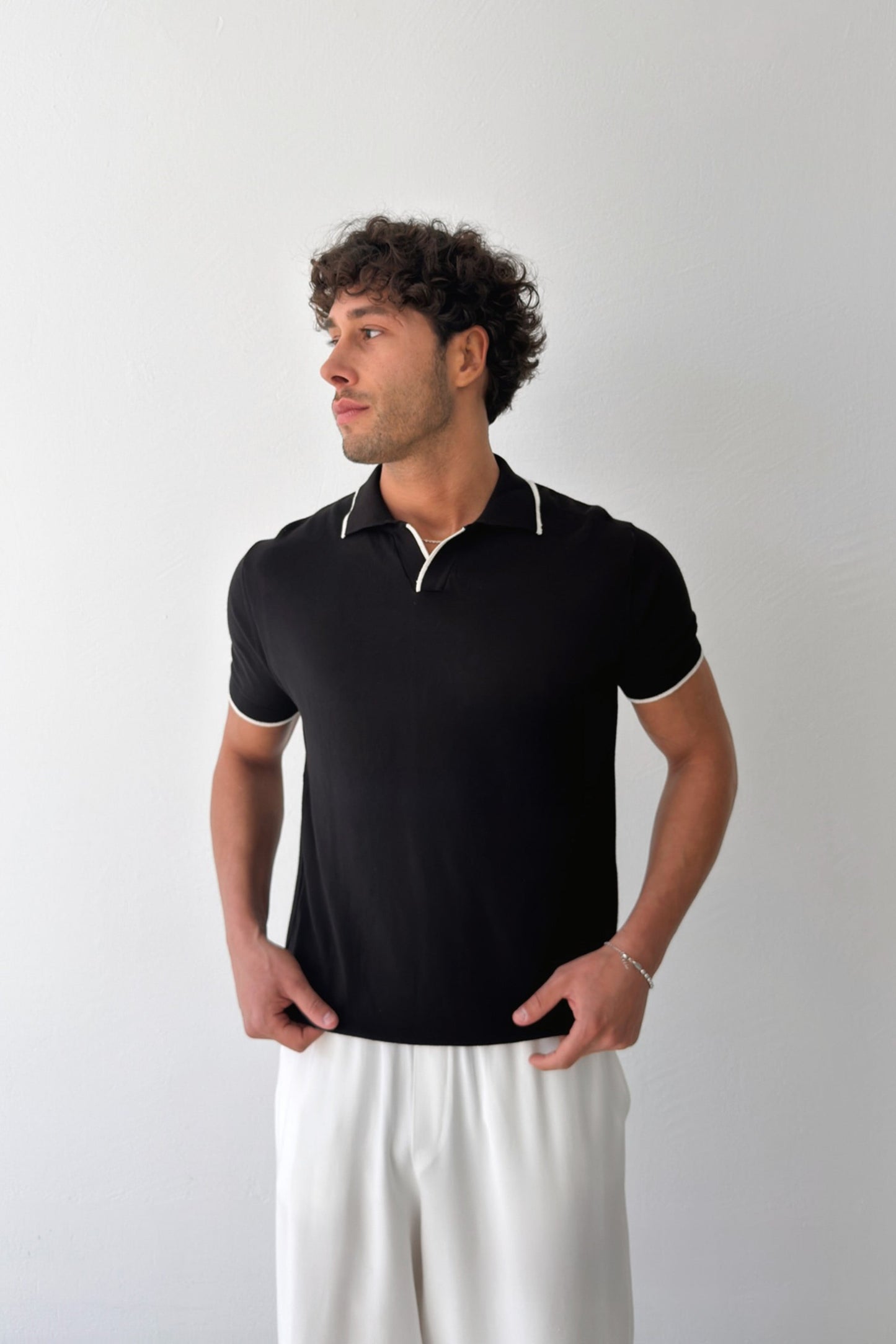 Polo Collar Knitted T-Shirt with Trim