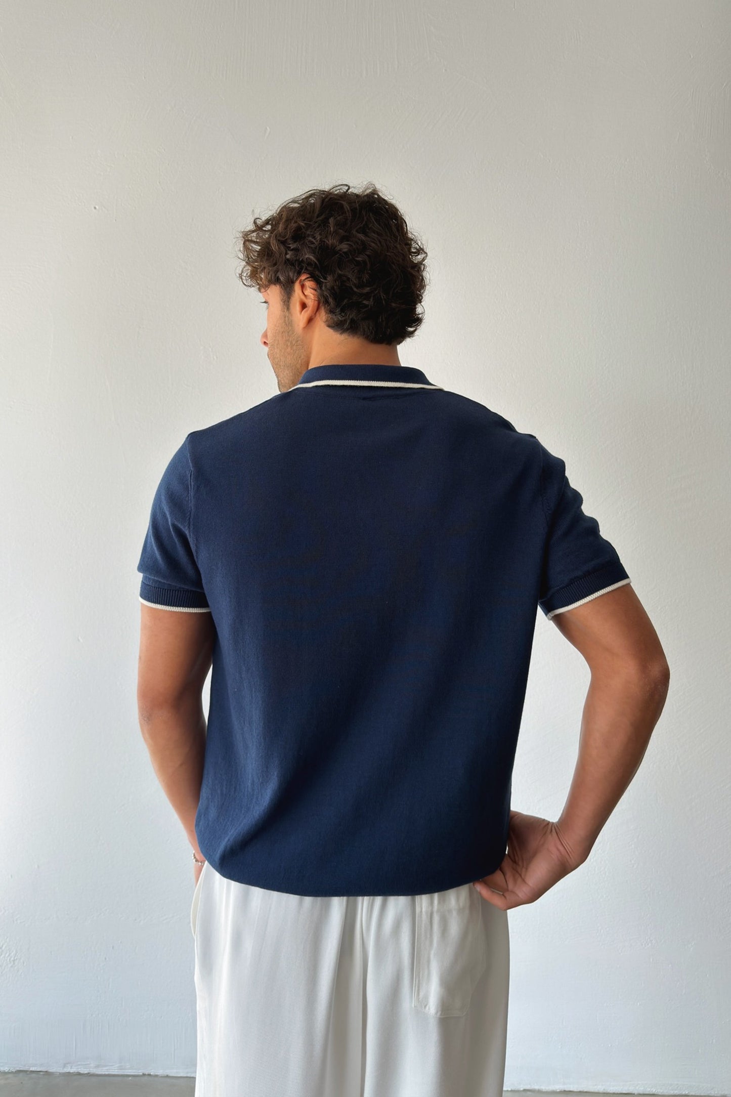 Polo Collar Knitted T-Shirt with Trim