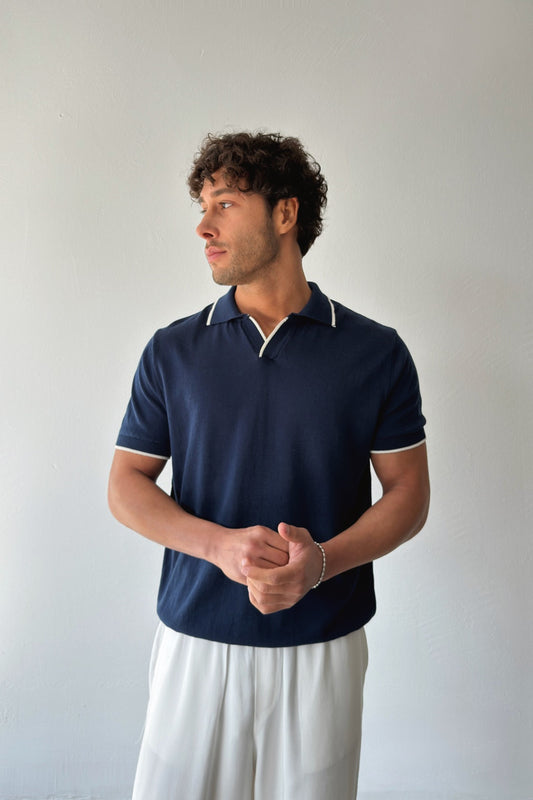 Polo Collar Knitted T-Shirt with Trim
