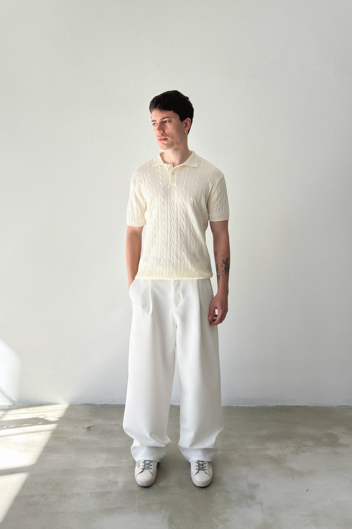 Polo Collar Cable Knit T-Shirt