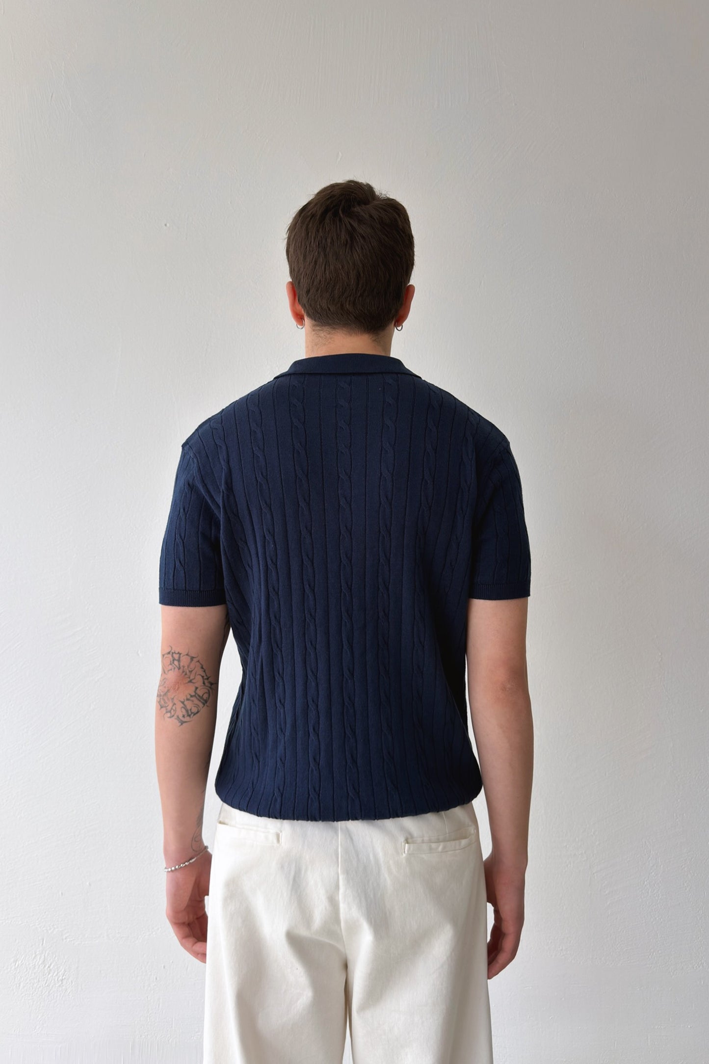 Polo Collar Cable Knit T-Shirt