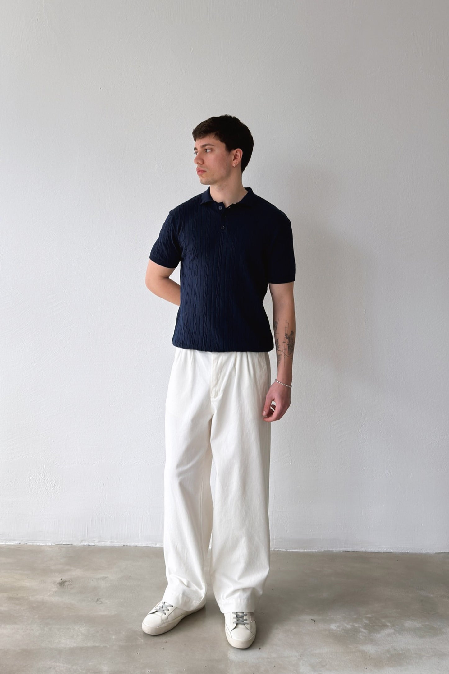 Polo Collar Cable Knit T-Shirt