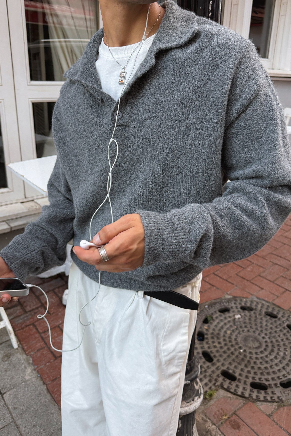 Dark Grey Polo-Neck Knit