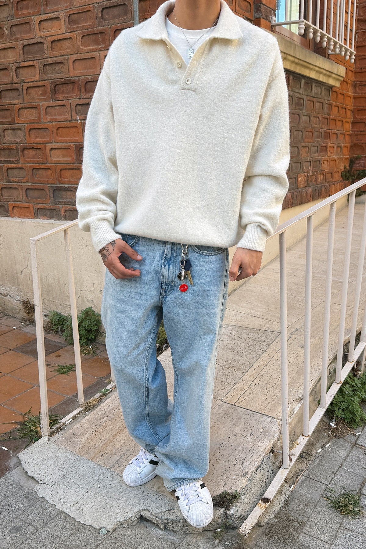 Ecru Polo-Neck Knit