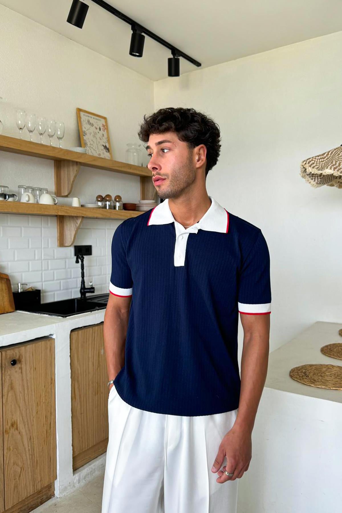 Polo Collar Knit Regular T-Shirt Navy Blue