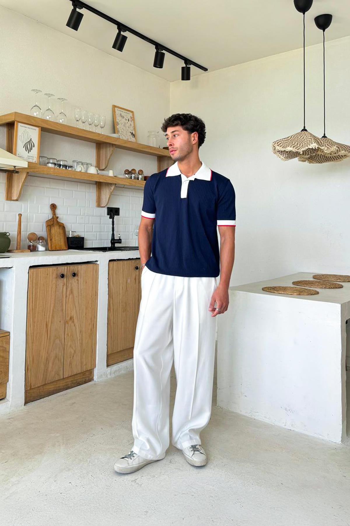 Polo Collar Knit Regular T-Shirt Navy Blue