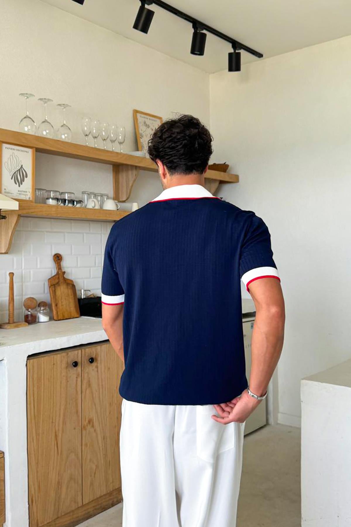 Polo Collar Knit Regular T-Shirt Navy Blue