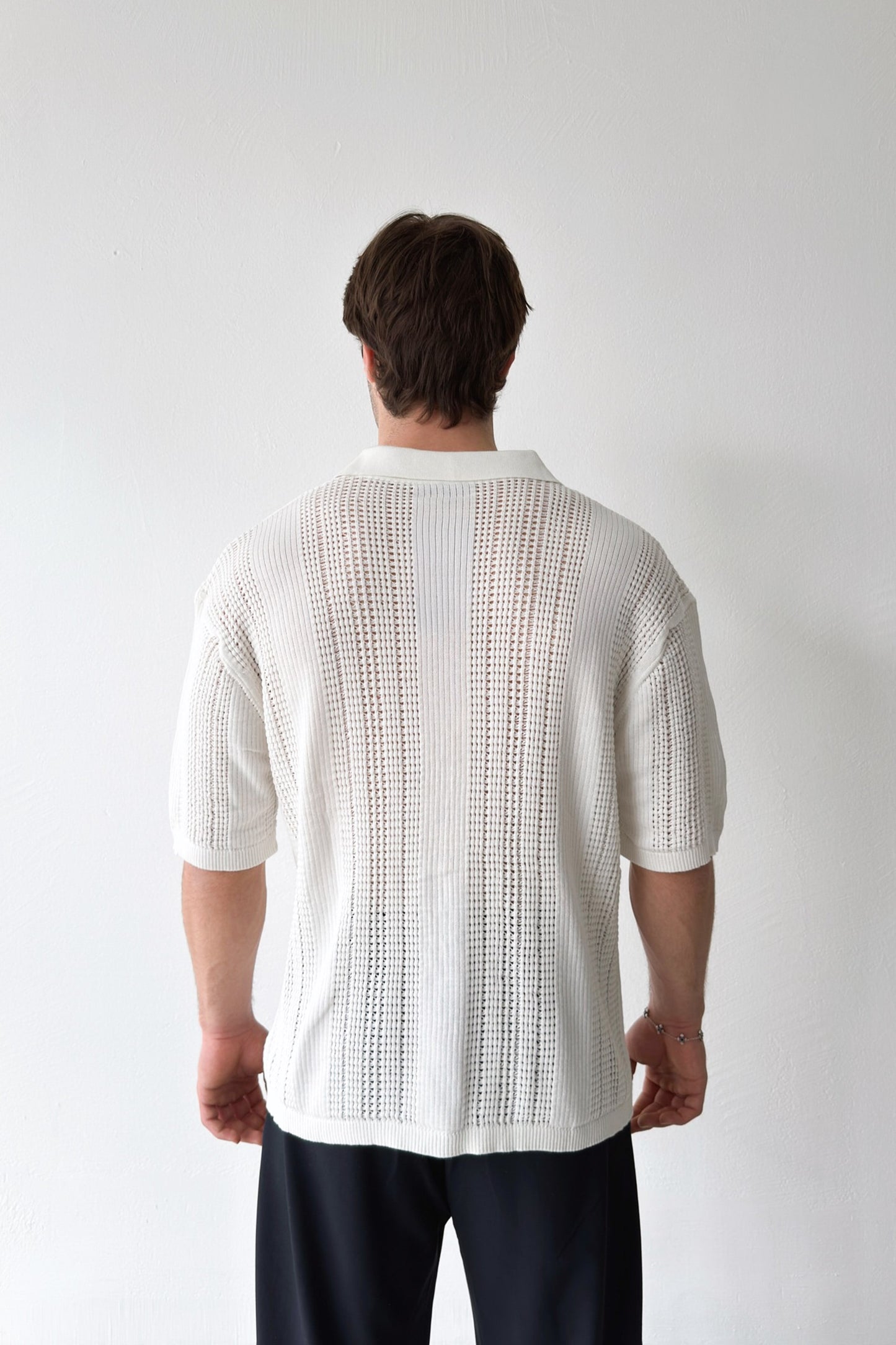 Polo Collar Knit T-Shirt, Ecru